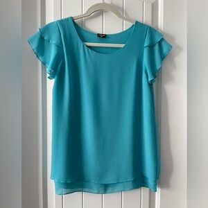 Brugi Italian Women's Teal Flutter Sleeve Blouse Size S